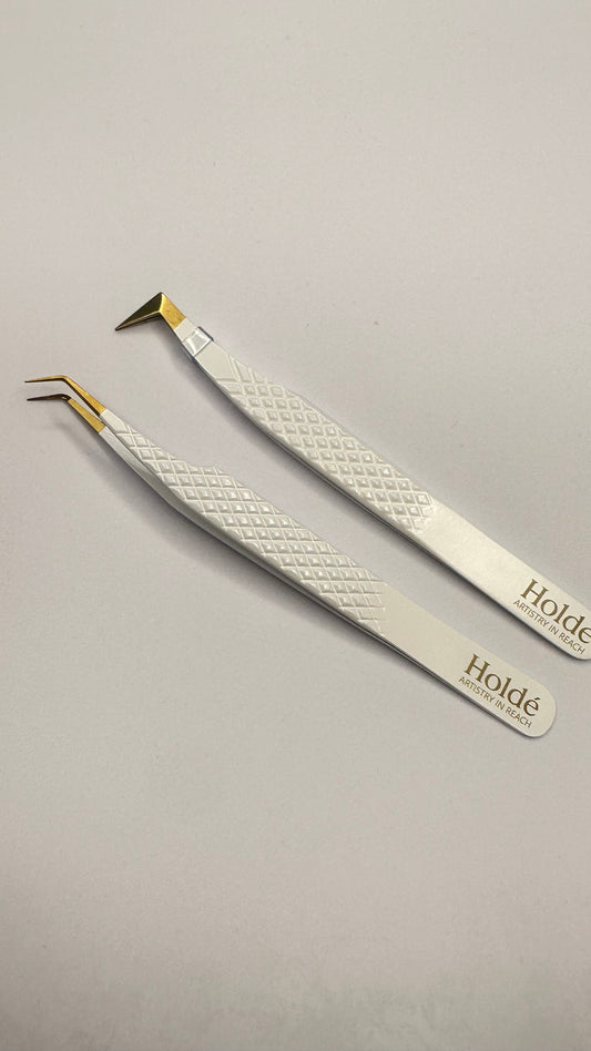Lash Tweezer Set - GOLD - L SHAPE BOOT & CURVED TWEEZER